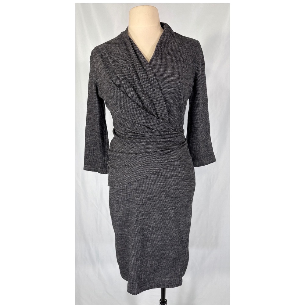 MM.LaFleur Etsuko Dress M Charcoal Grey Wrap Style Wool Blend Sheath‎ Business